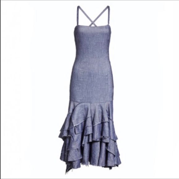 Milly Midi Apron Ruffle Dress-closed Jeans linen - Picture 4 of 14